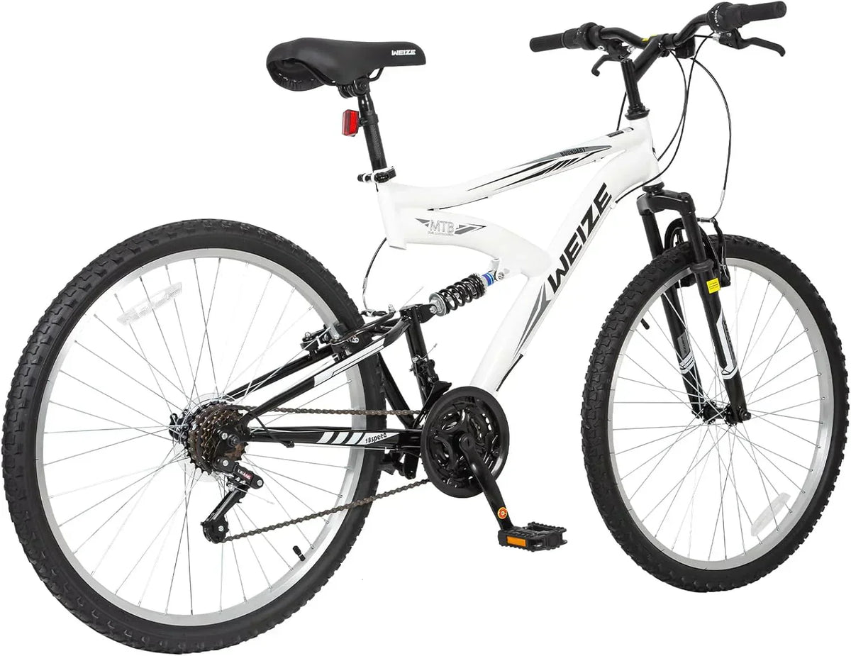 WEIZE Mountain Bike 26 27.5 inch Outdoor Hybrid Bikes 18-Speed High-Carbon Steel Full Suspension