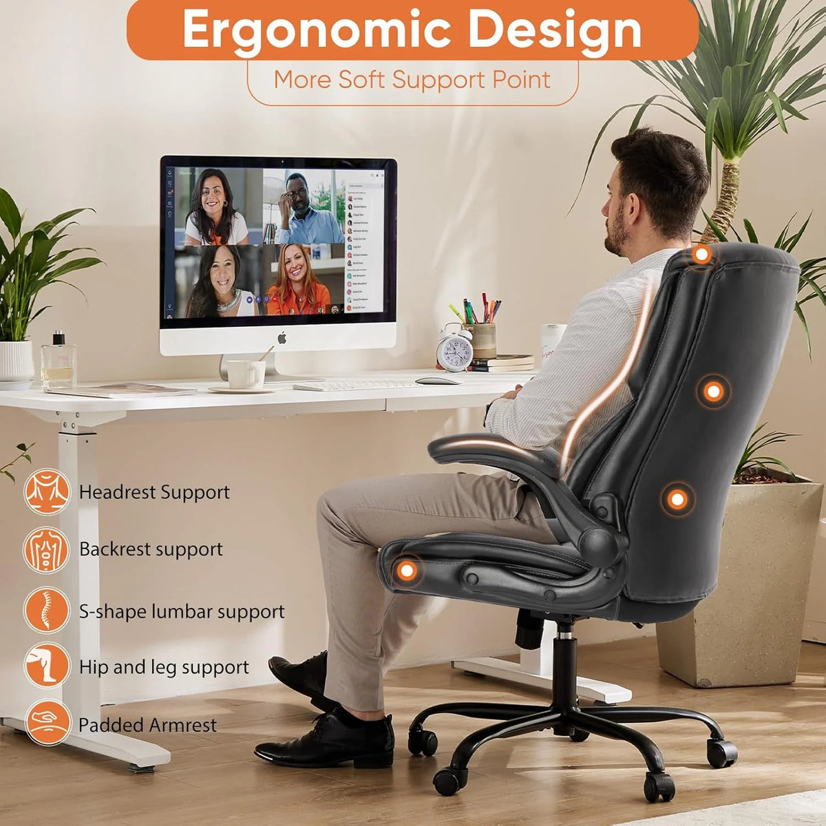 Ergonomic Office Chair Heavy Duty Work Desk Chair Adjustable Swivel Rolling Chair with Wheels