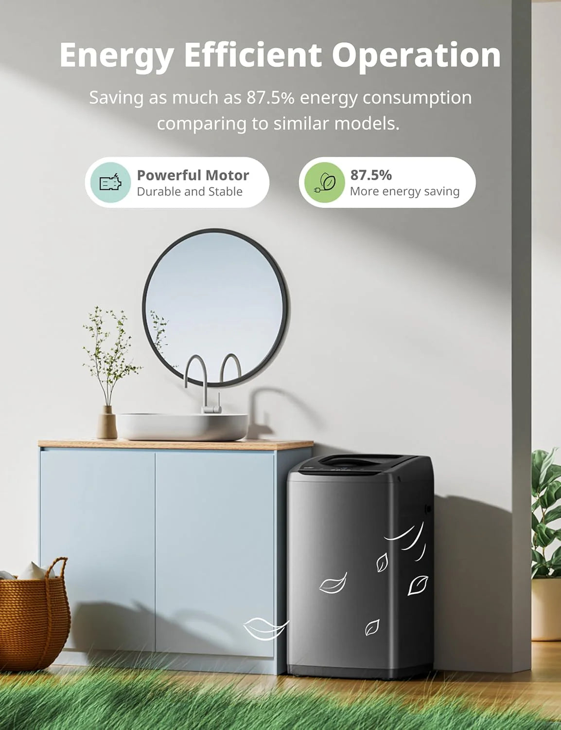 Comfee Portable Washing Machine, 0.9 cu.ft Compact Washer With LED Display, 5 Wash Cycles, 2 Built-in Rollers, Space Saving Full-Automatic Washer