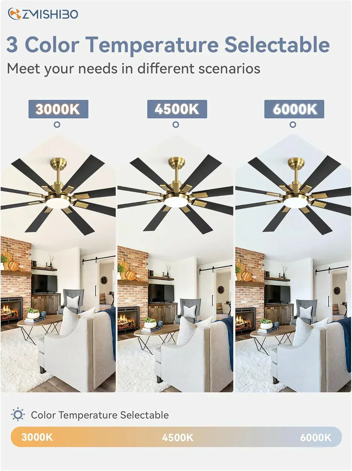 Zmishibo 72-inch large ceiling fan with lighting and remote indoor/outdoor