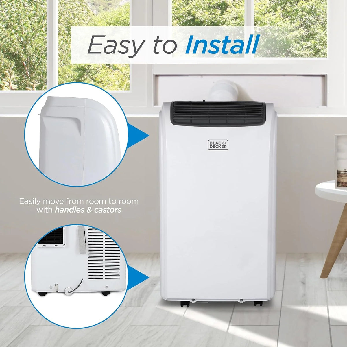 BLACK+DECKER Smart Portable Air Conditioner, 12,000 BTU for Rooms up to 550 Sq. Ft., Smart Portable AC with Follow Me Remote and Window Kit, BPACT12WT, White