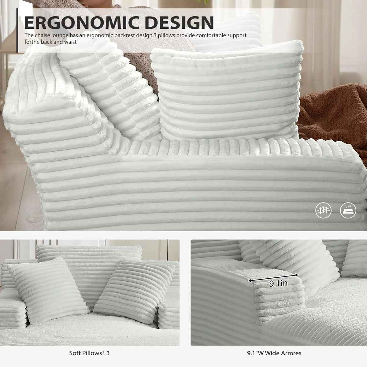 50-inch indoor recliner, oversized corduroy upholstered boneless sofa bed, deep sleeper sofa reading chair, cloud sofa, living room sofa