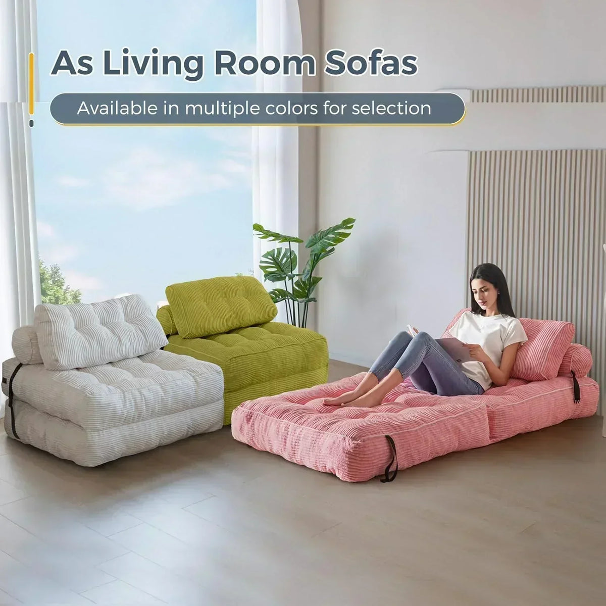 MAXYOYO Folding Sofa Bed Convertible Sleeper Chair with Pillow Foldable Mattress with Back Support