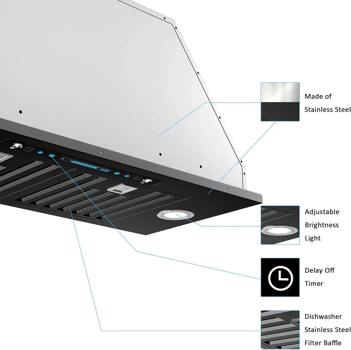 IKTCH 30 Built-in Plug-in Range Hood 900 CFM Stainless Steel Kitchen Range Hood