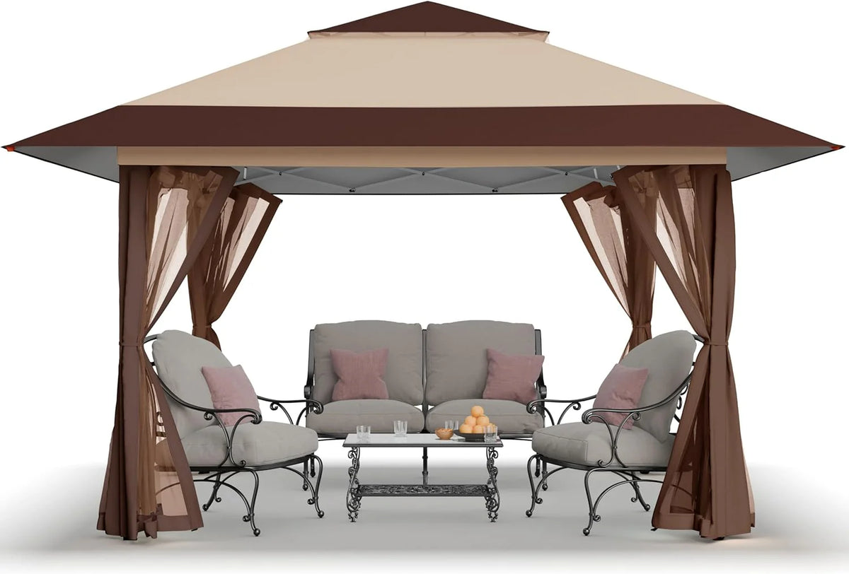 CROWN SHADES 13x13 Pop Up Gazebo, Canopy Tent, Gazebos on Clearance - Outdoor Gazebo for Backyard & Patio Furniture - Carpa Pop Up Tent with Wheeled STO-N-Go Cover Bag (White)