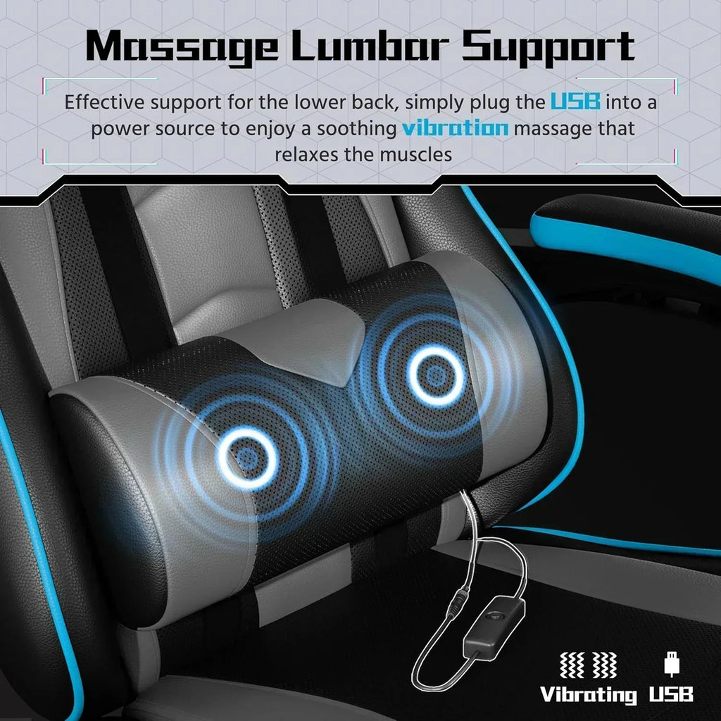 Gaming Chair with Massage Lumbar Support and Footrest Height Office Gaming Chair