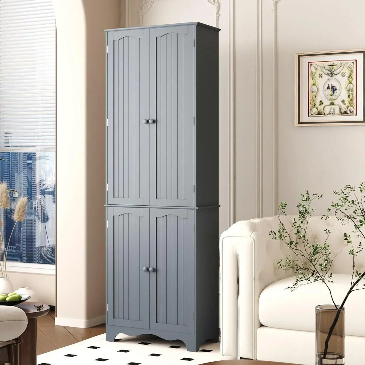 Tall Pantry Cabinet Freestanding Storage Cabinet Wooden Kitchen Pantry with 4 Doors