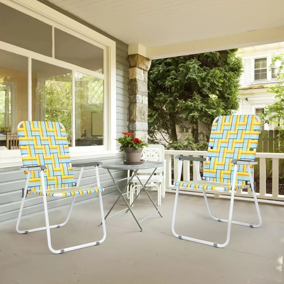 VINGLI Patio Lawn Webbed Folding Chairs Set of 2 Outdoor Beach Portable Lawn Chair