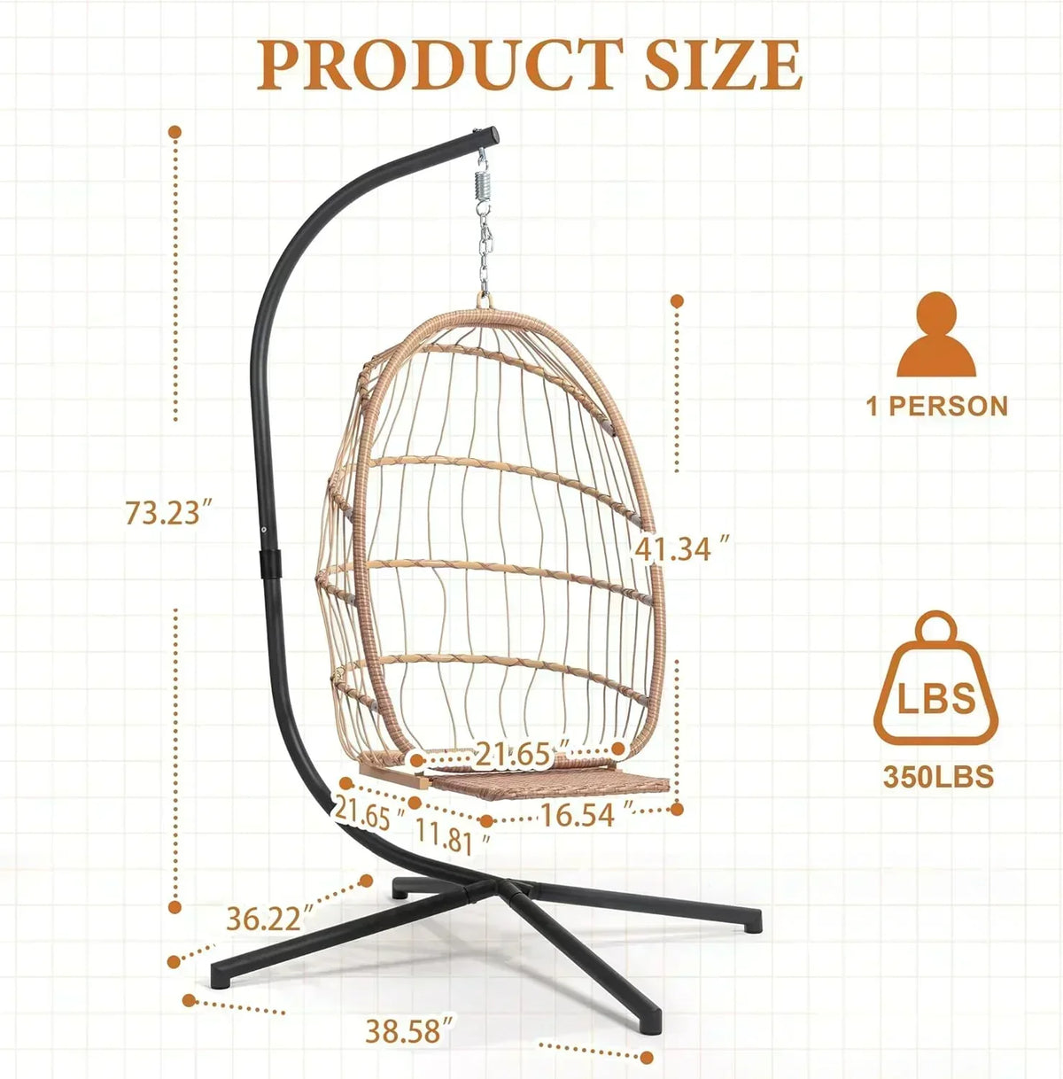 Yechen Indoor Outdoor Egg Hanging Chair Stand Patio Wicker Swing Egg Chair Swinging Chair