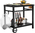 Royal Gourmet Dining Cart Table with Double-Shelf, Movable Stainless Steel Flattop Grill Cart, Hooks, Side Handle, Multifunctional PC3401B (Black)