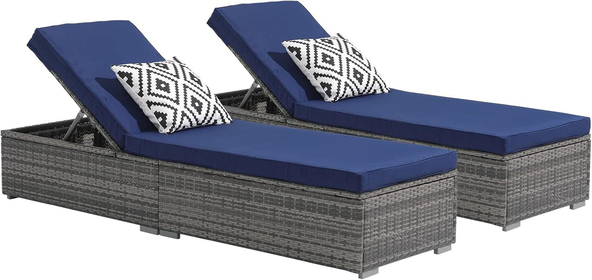 Patiorama Outdoor Patio Lounge Chair Elegant Reclining Adjustable Pool Rattan Chaise Chair