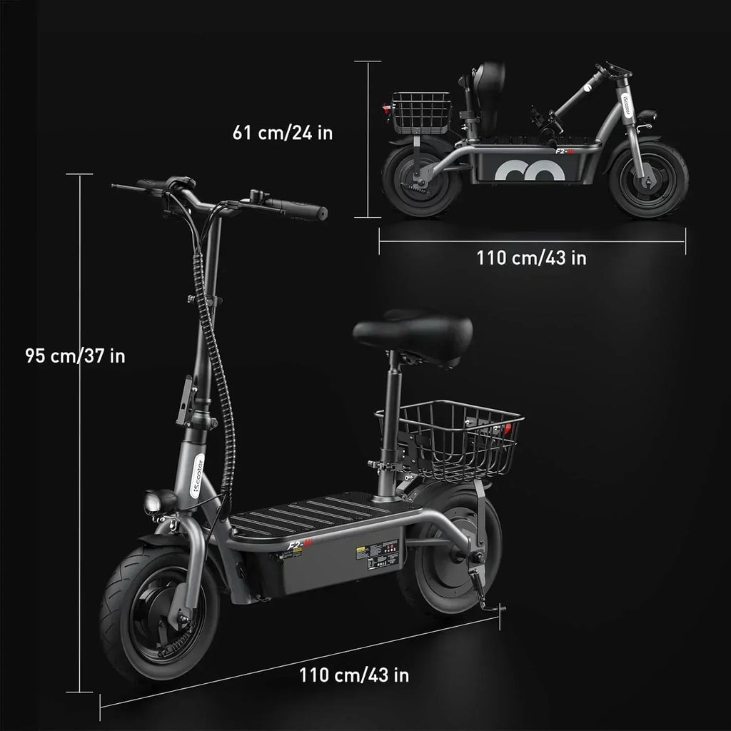 iScooter electric scooter with seat 28/19/15.6 mph top speed dual suspension scooter