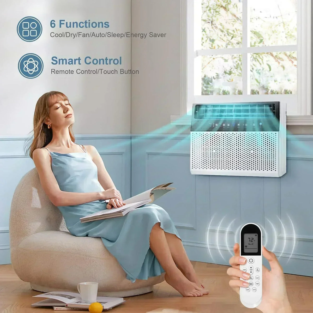 Antarctic Star 12,000 BTU U-Shaped Window Air Conditioner Unit Cools up to 550 Sq.Ft. with 6 Modes