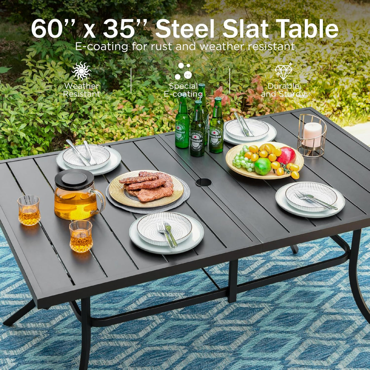 PHI VILLA 6-Piece Outdoor Dining Sets, All-Weather Patio Table and Chairs Set with Umbrella for 4, Heavy Duty Patio Round Table Set for Deck, 4 Extra Large Outdoor Swivel Chairs with Thick Cushions
