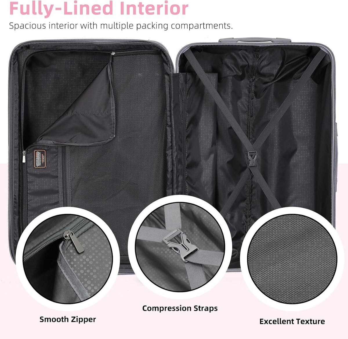 6-piece luggage set, expandable hardshell suitcase set with spinner wheels, lightweight rolling luggage set