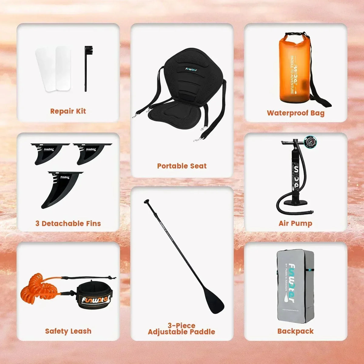 FunWater Inflatable Stand Up Paddle Board Premium SUP Paddle Accessories EVA Deck