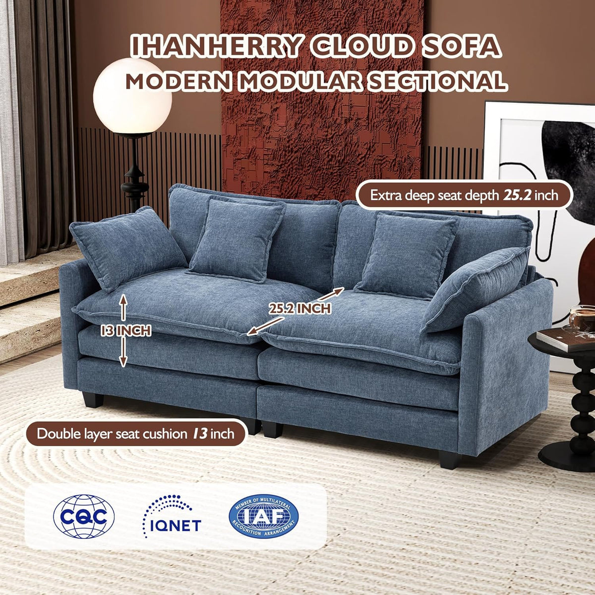 ihanherry 146-inch U-shaped modern sofa modular area cloud sofa