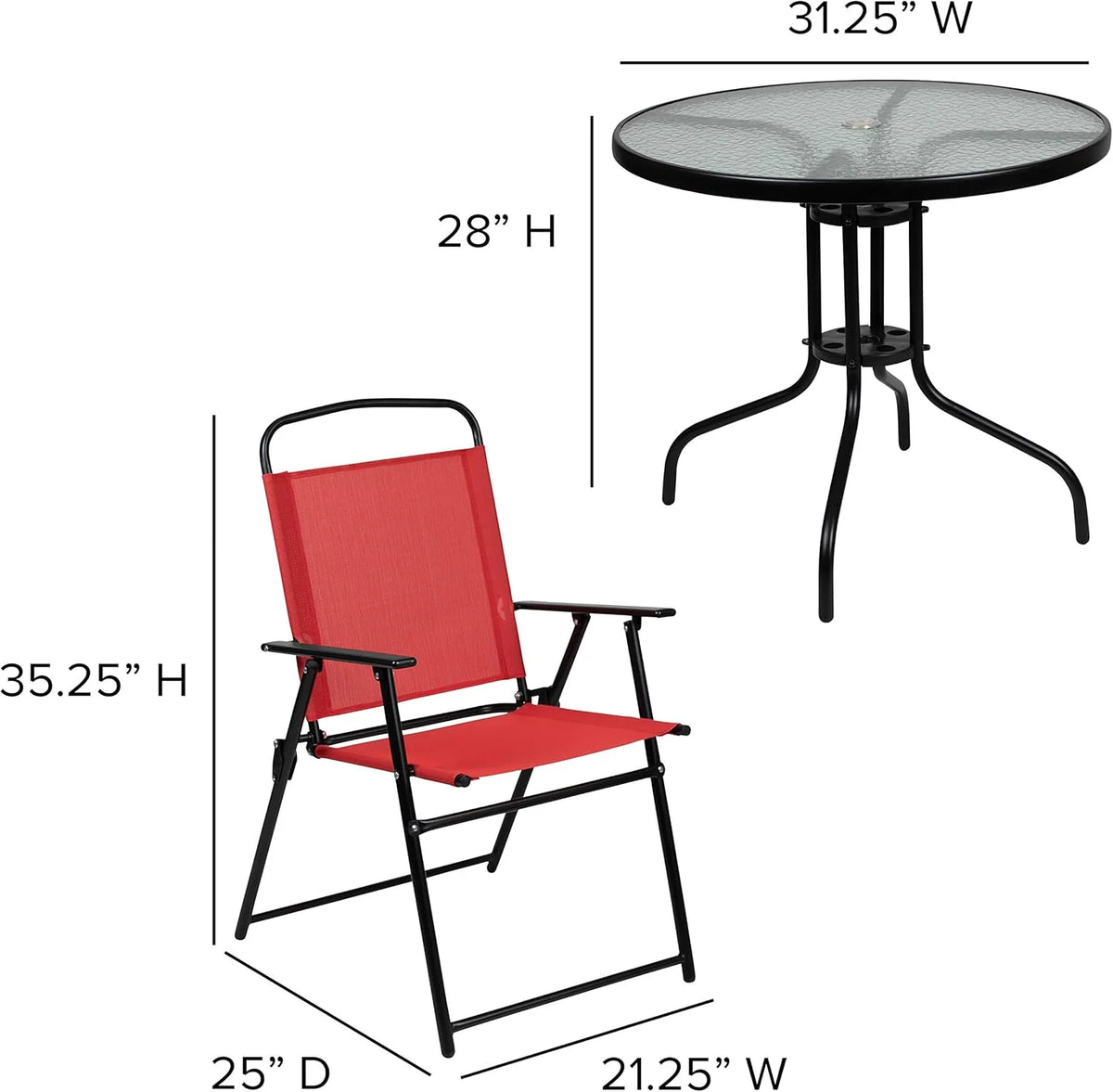 EMMA + OLIVER 6 Piece Brown Patio Garden Set with Umbrella Table and Set of 4 Folding Chairs