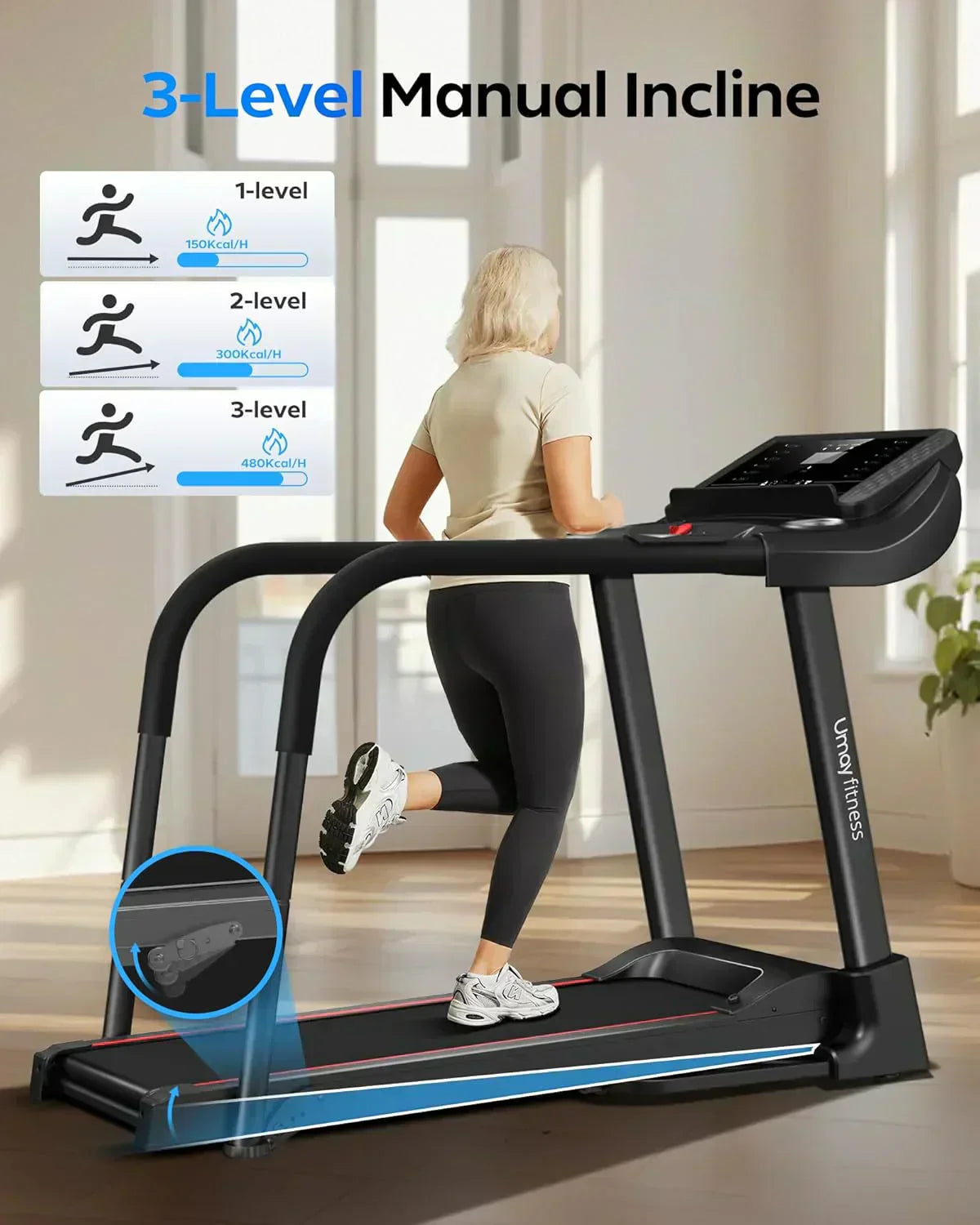 UMAY household folding tilt treadmill with heart rate sensor Low noise