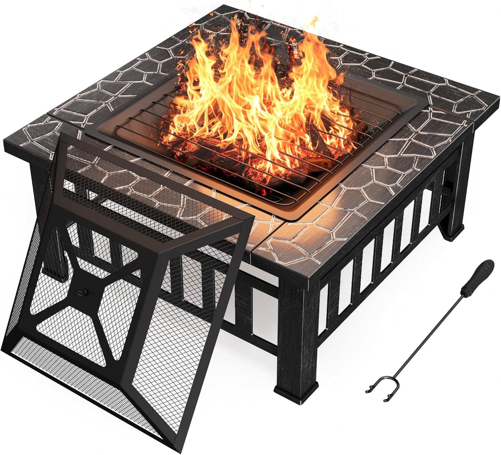 Devoko Outdoor Fire Pit, 32 Inch Firepit Table Metal Outdoor Fireplaces with Waterproof Cover for Outside Patio Camping