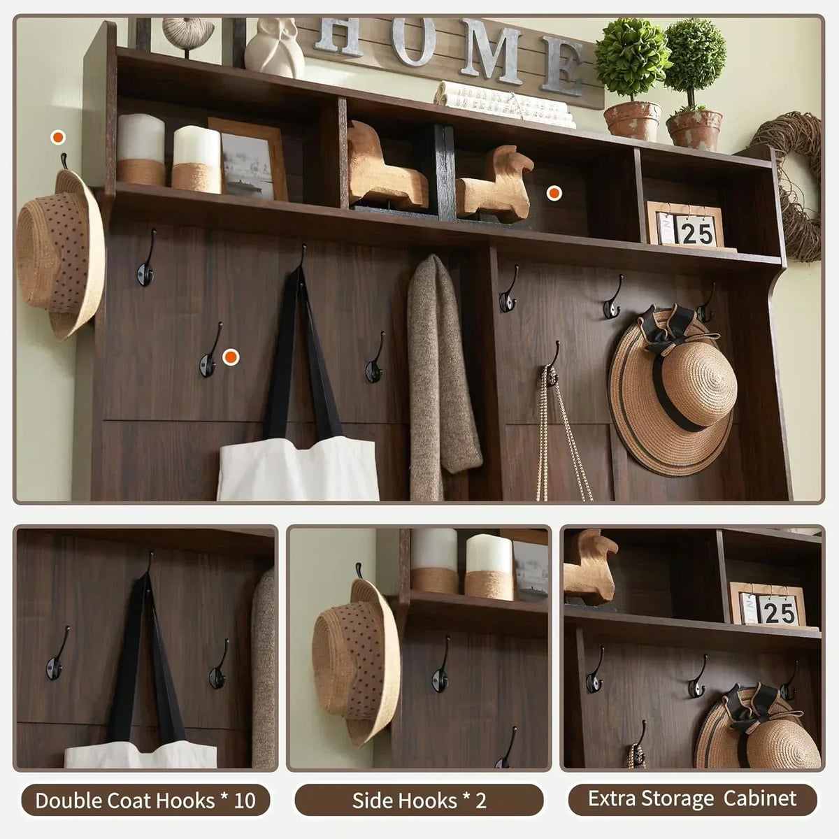 JXQTLINGMU 59-inch Farmhouse Foyer Tree Shoe Storage Entryway Bench Foyer Coat Rack Cabinet
