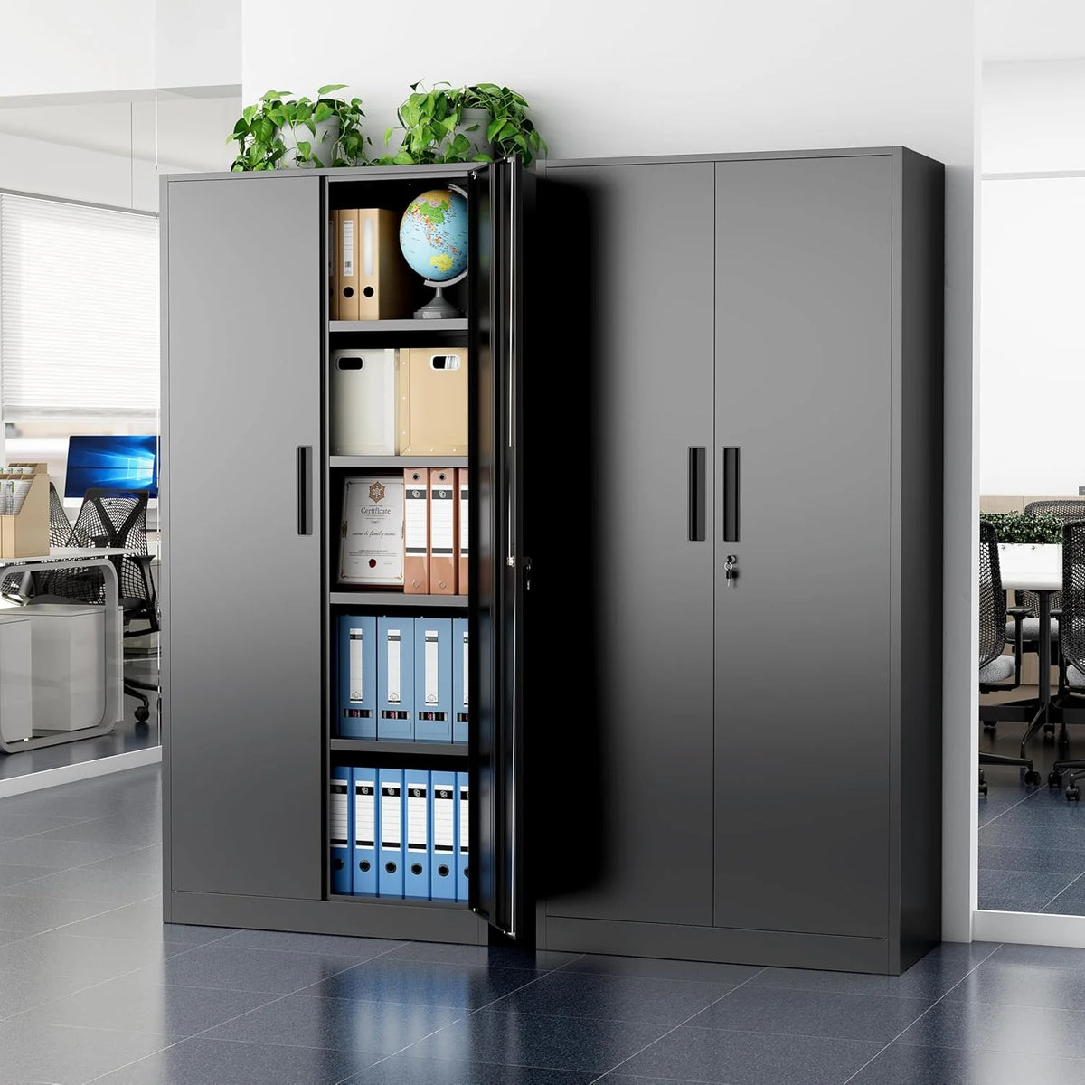 Greenvelly Metal Storage Cabinet, 72 Black Locking Metal Cabinet with 2 Doors and 4 Adjustable Shelves, Lockable Garage Storage Cabinets for Home Office, Garage, Kitchen, Living Room