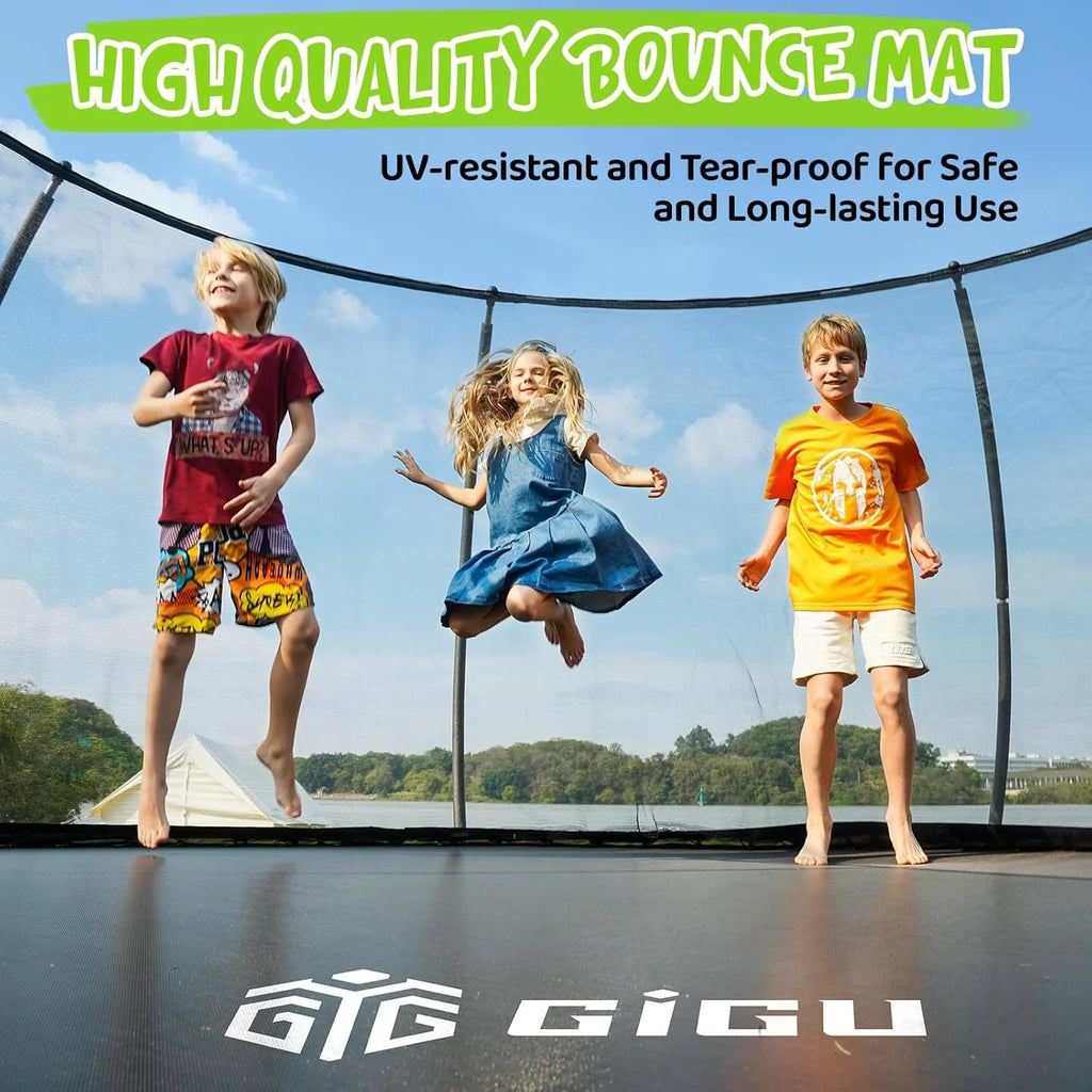 Gigu 10FT 12FT 14FT Recreational Trampolines with Enclosure Net and Ladder and Anti-Rust Coating, ASTM Approved Trampoline Outdoor for Kids and Adults Outdoor Yard Trampolines