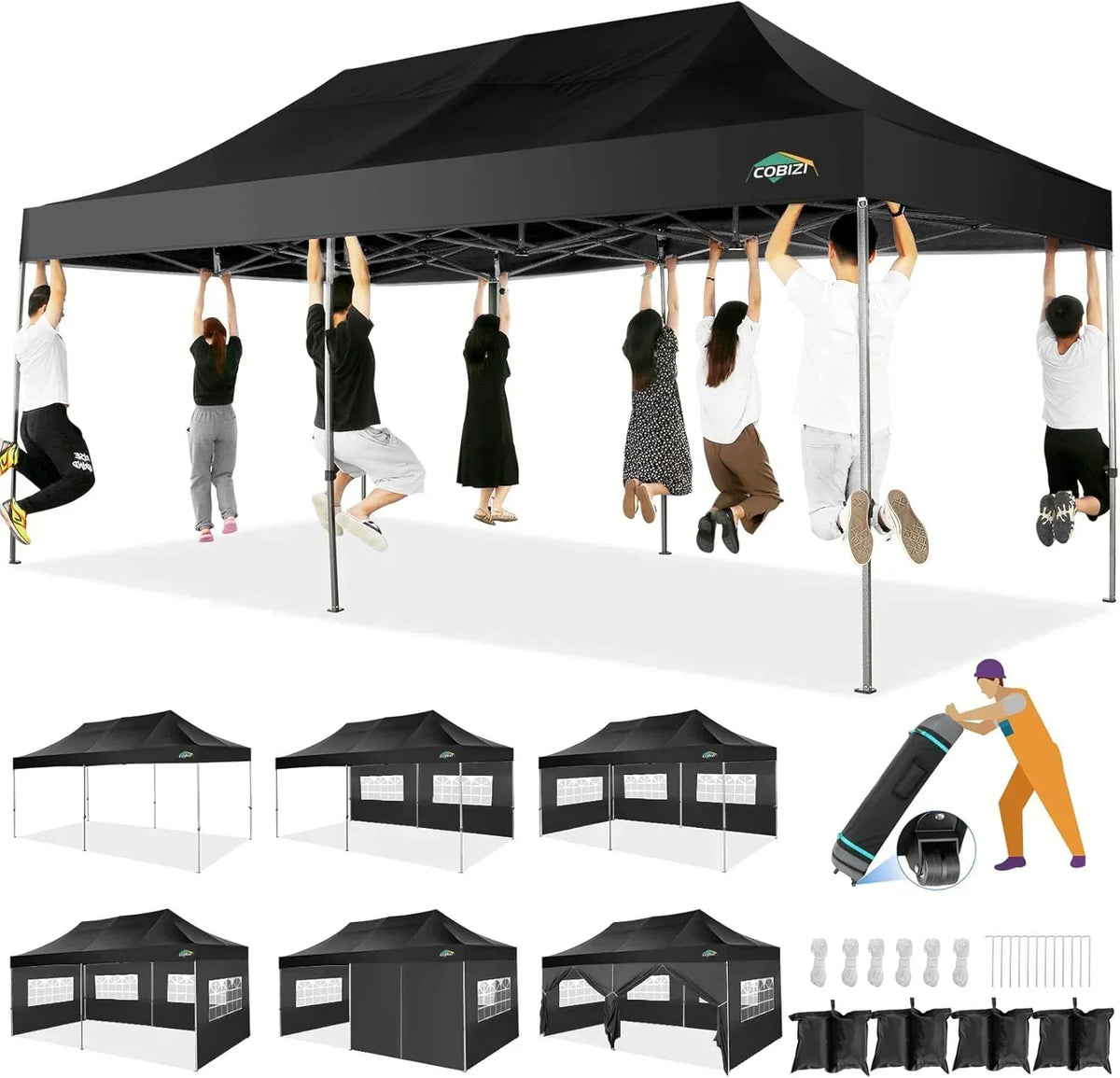 COBIZI 10x20 Heavy Duty Pop up Canopy Tent 6 sidewalls Commercial Canopy Wedding Party Tents