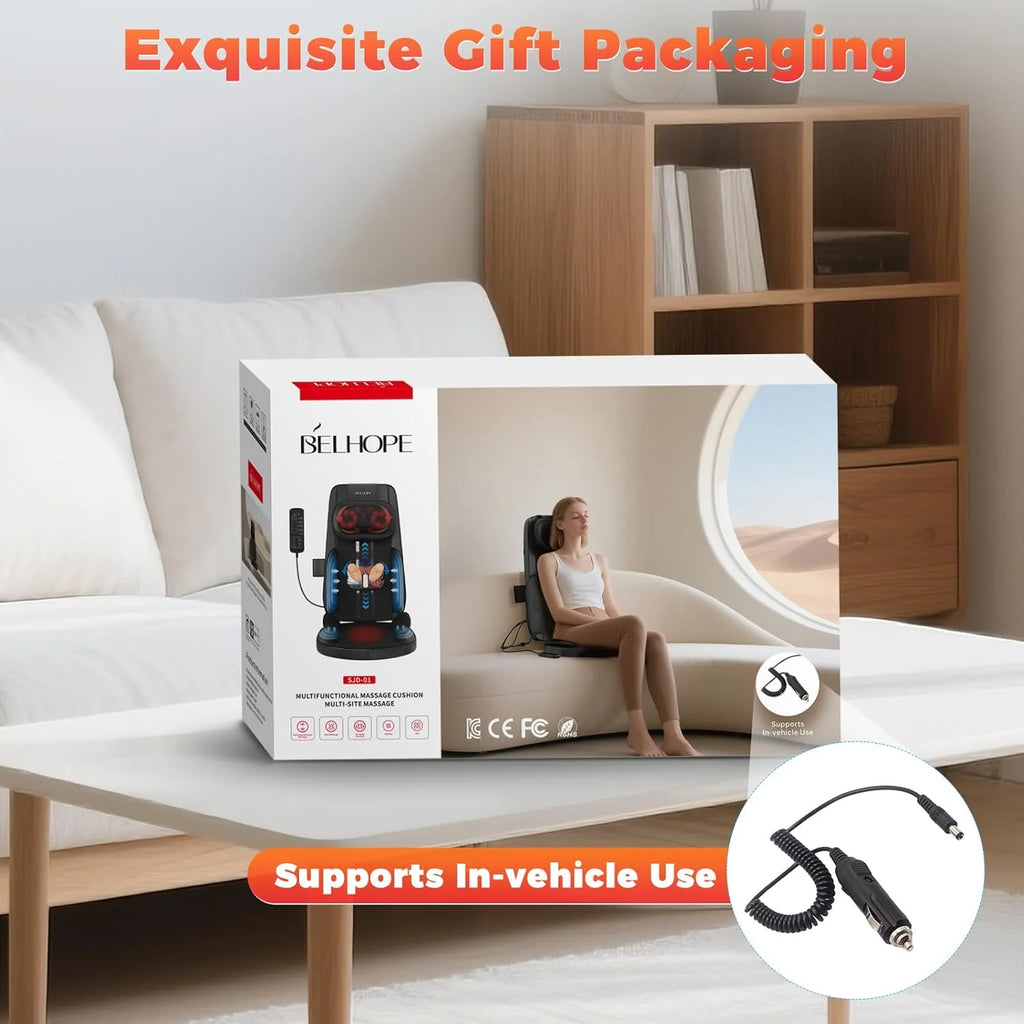 4D Kneading Back Massager Comfortable Chair Back Massager, Home Office Shiatsu Neck Massager Christmas Gift for Men and Women Parents