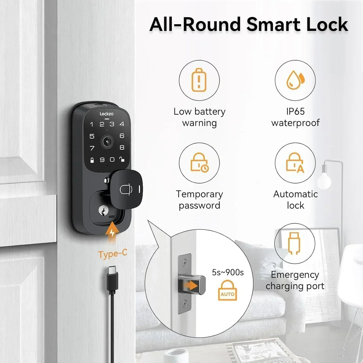Video Smart Lock with Doorbell Keyless Entry Door Lock Built-in WiFi Camera Front Door