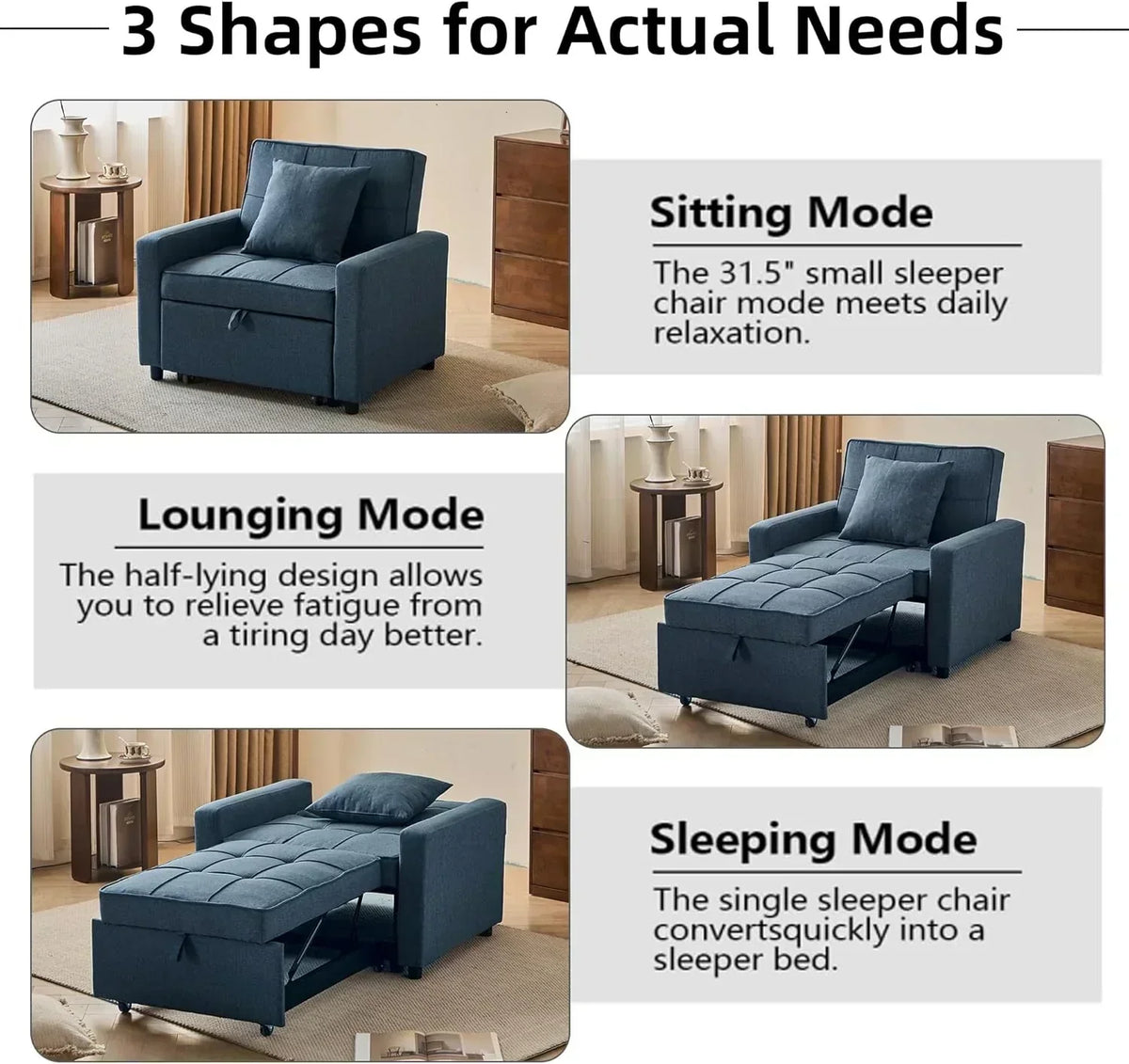 Sofa Bed Chair Convertible Sleeper Sofa with Pull-Out Bed