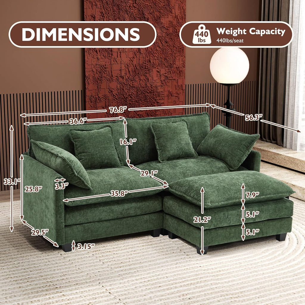 111.4 Inch L Shaped Modern Sofa Modular Cloud Sofa with Ottoman 4 Seater Chenille Deep Seat Sofa