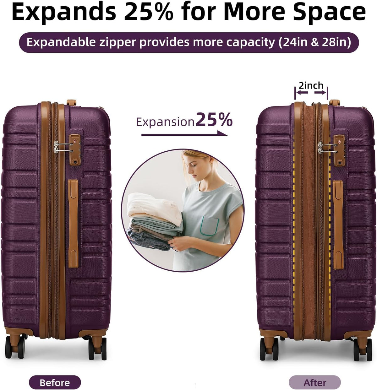 6-piece luggage set, expandable hardshell suitcase set with spinner wheels, lightweight rolling luggage set