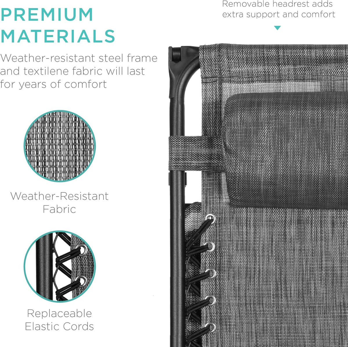 Best Choice Products Folding Zero Gravity Outdoor Recliner Patio Lounge Chair w/Adjustable Canopy Shade, Headrest, Side Accessory Tray, Textilene Mesh - Peacock Blue