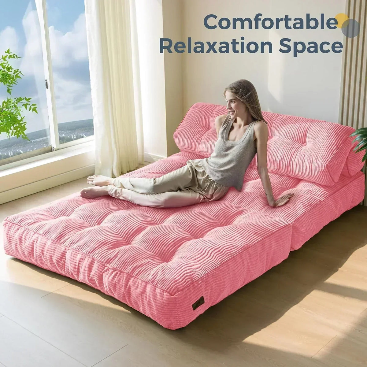 MAXYOYO Folding Sofa Bed Convertible Sleeper Chair with Pillow Foldable Mattress with Back Support