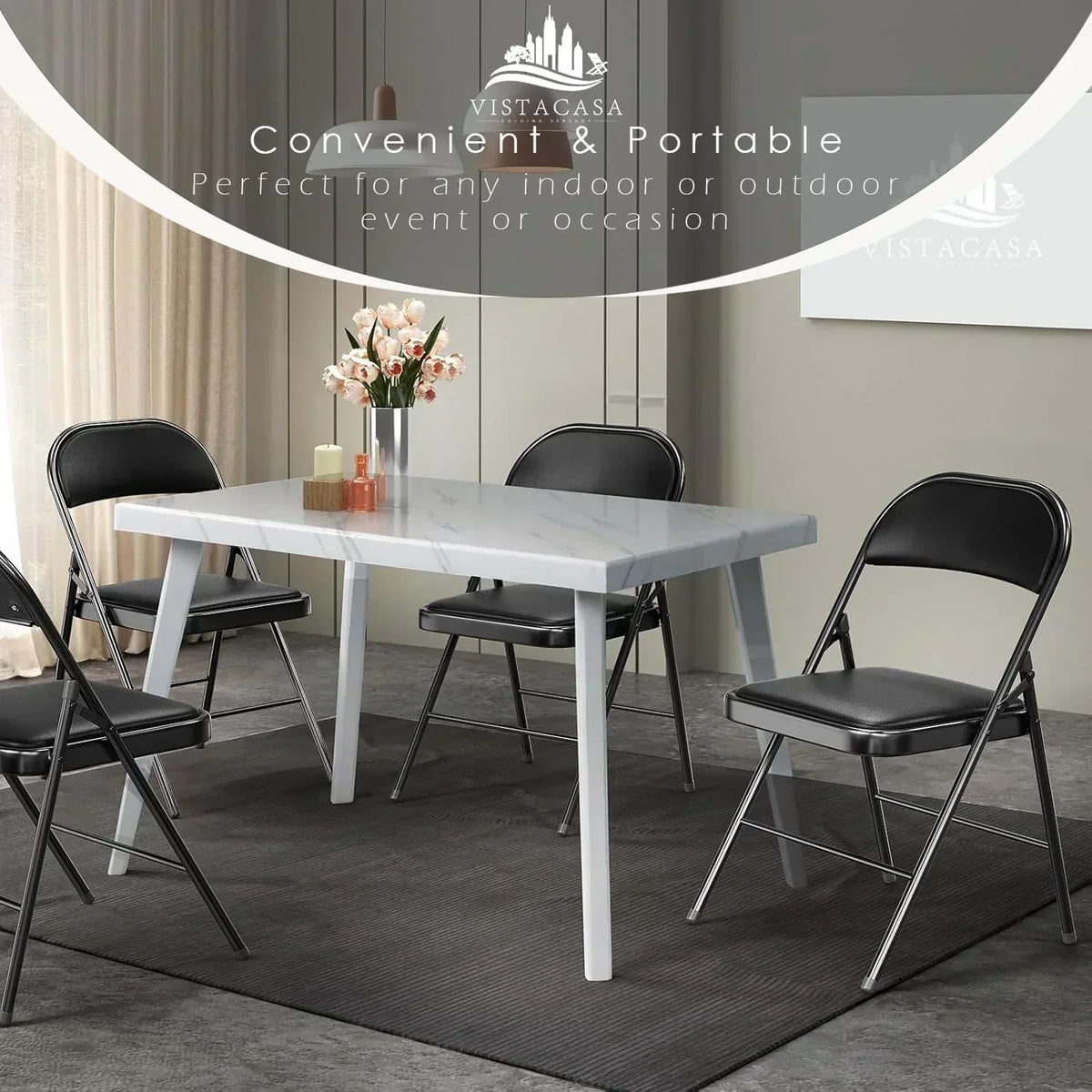 6 Pack Black Folding Chairs with Leather Chairs Events Office Wedding Party Upholstered Chairs