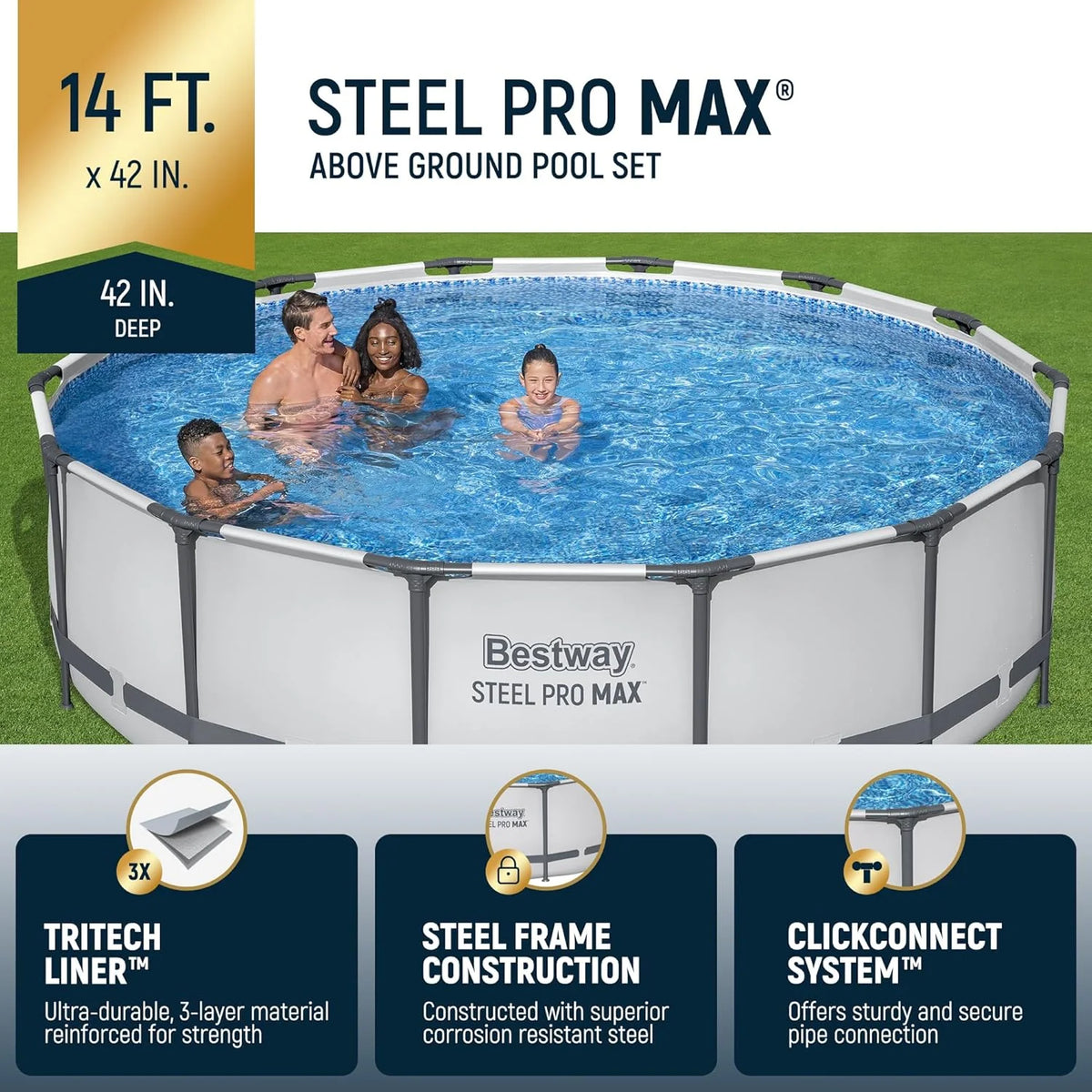 Steel Pro MAX 10 Foot x 30 Inch Round Metal Frame Above Ground Outdoor Backyard Swimming Pool Set with 330 GPH Filter Pump
