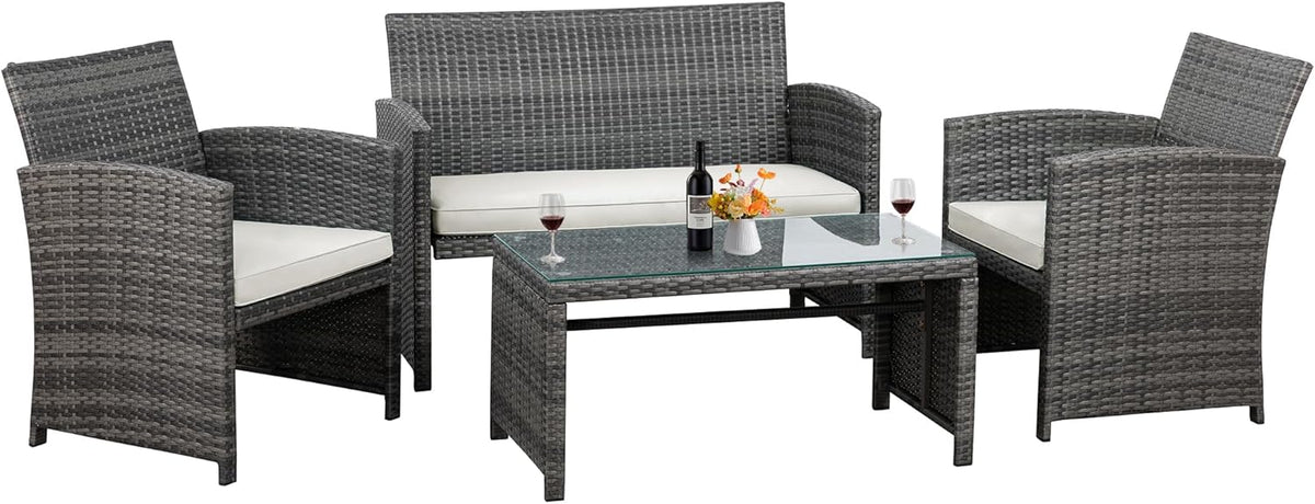 Shintenchi 4 Piece Patio Ratten Set Outdoor Furniture Set Wicker Conversation Set