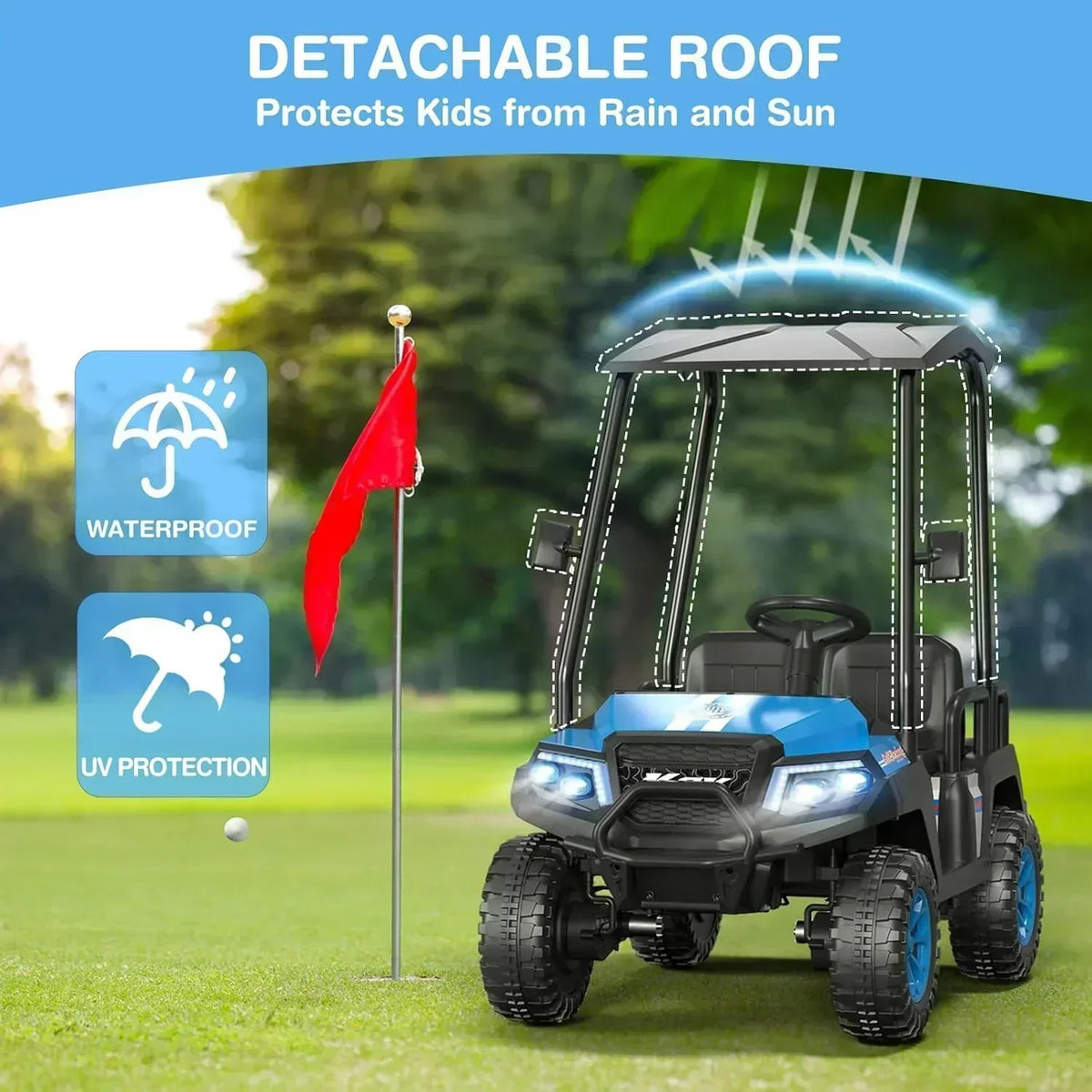 R9 24V Children's Golf Cart with Remote Control Removable Awning