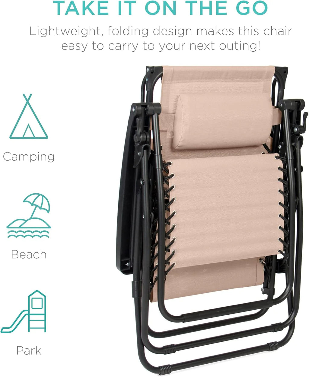 Best Choice Products Folding Zero Gravity Outdoor Recliner Patio Lounge Chair w/Adjustable Canopy Shade, Headrest, Side Accessory Tray, Textilene Mesh - Peacock Blue