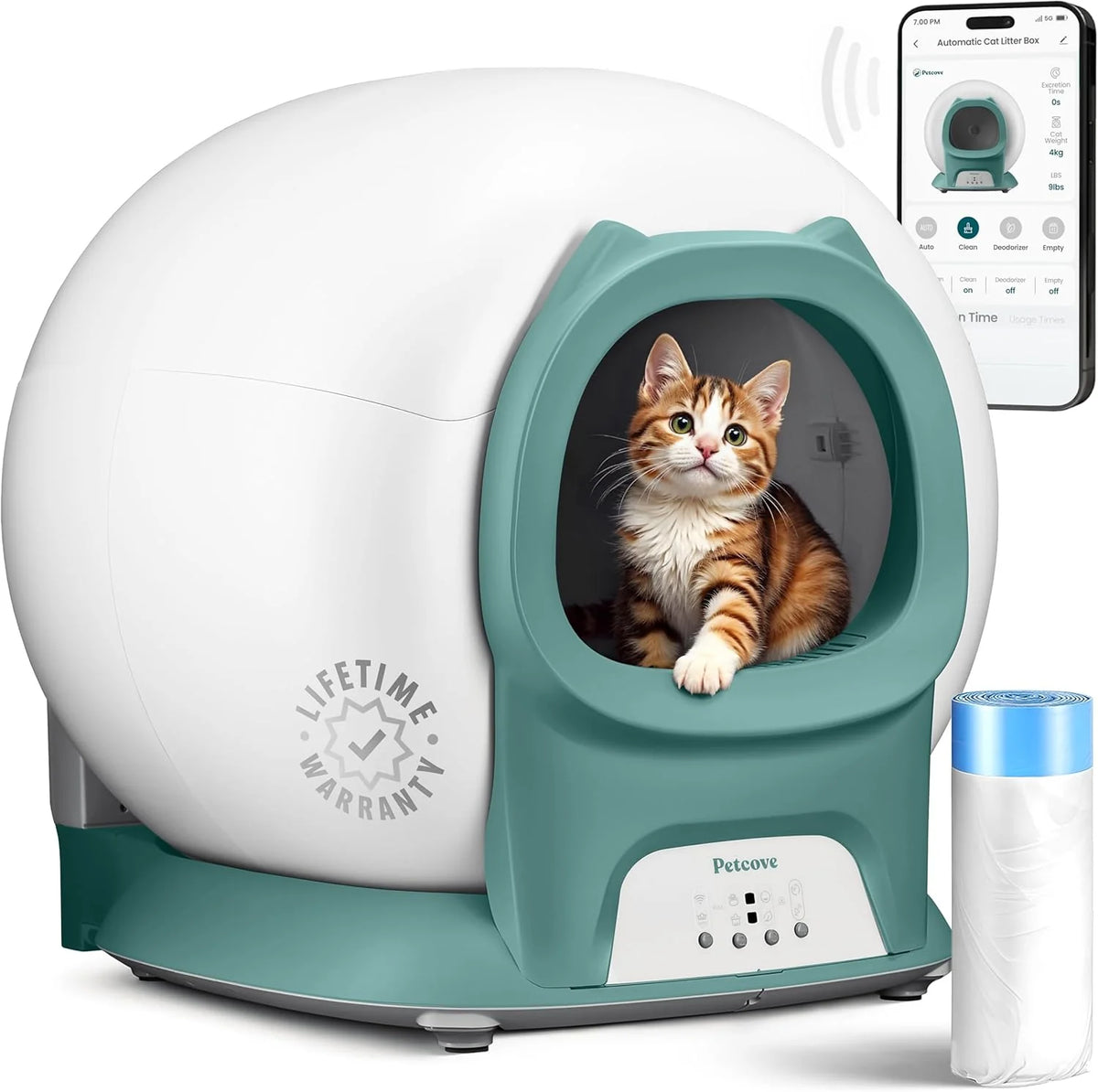 Self Cleaning Litter Box with Auto Safety Sensors for Multiple Cats - Automatic Cat Litter Box Self-Cleaning - Covered Odor Removal with APP Control - Compatible On All WiFi