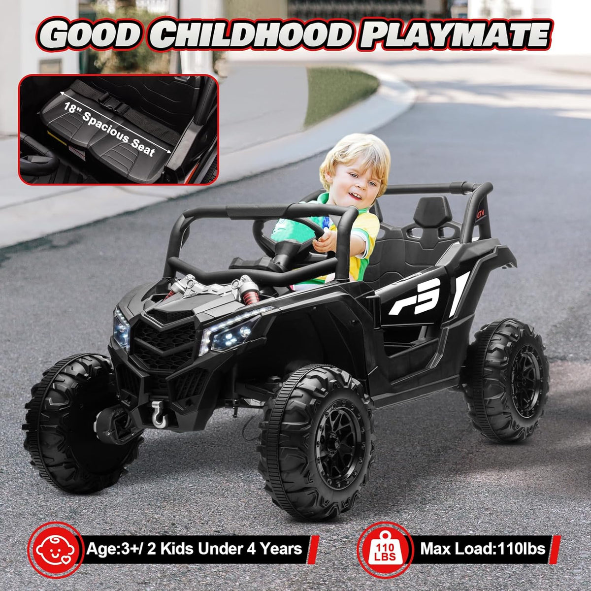 JOYRACER Kids Remote Control Car with 4 x 150W Motors Shock Absorbers Bluetooth MP3 Player