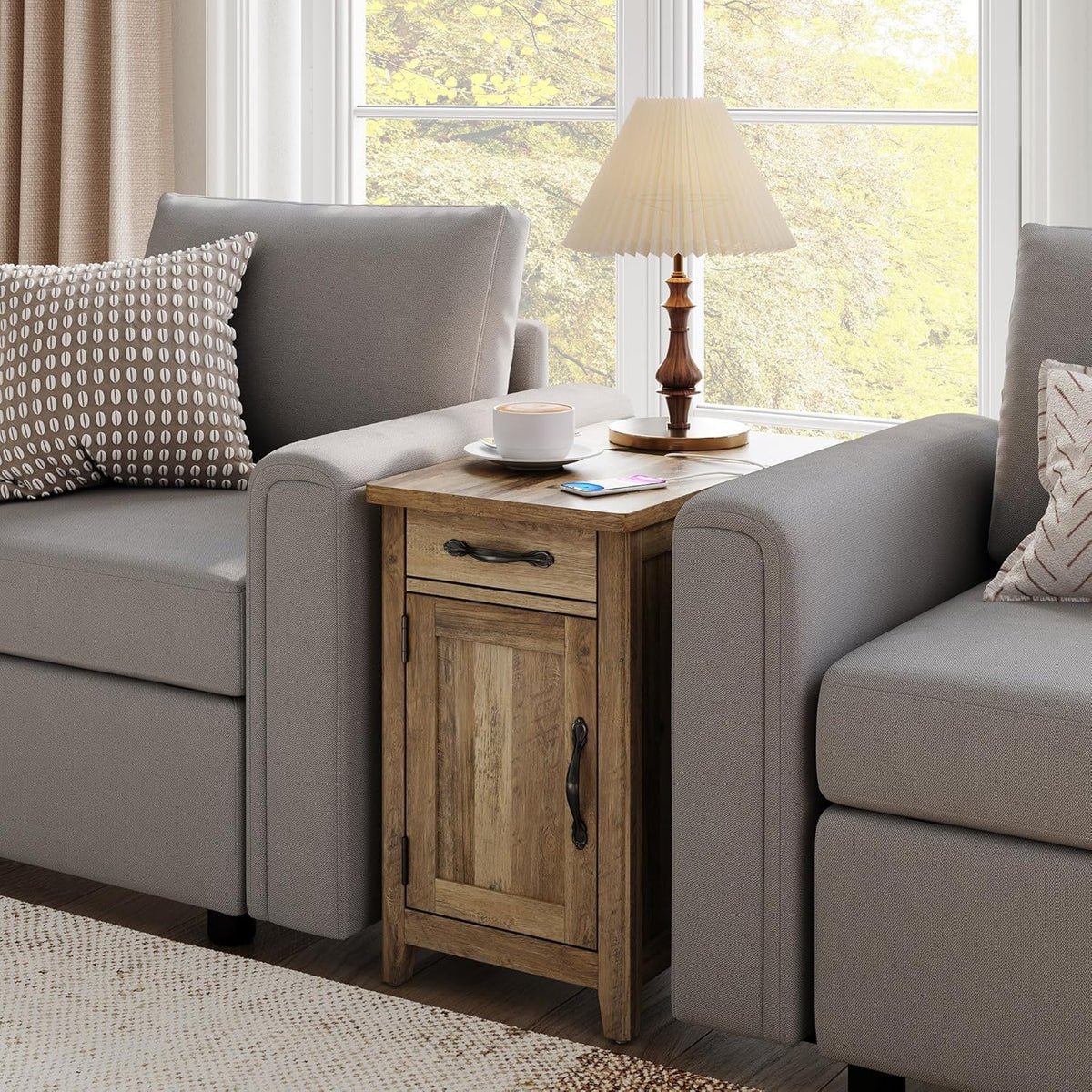 Farmhouse End Table Narrow Side Table Small Nightstand