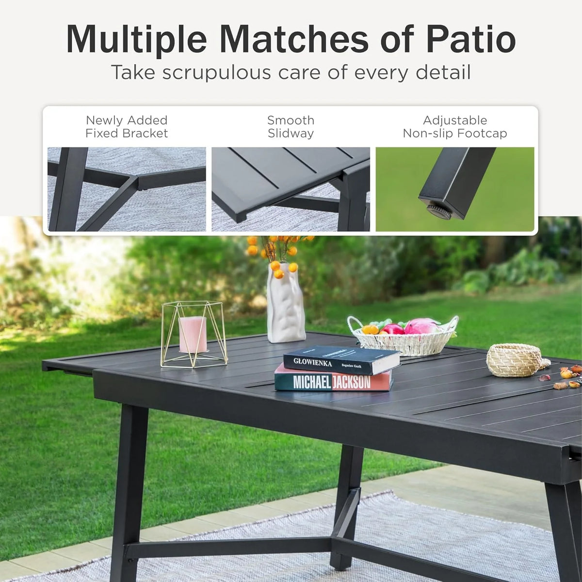 PHI VILLA 6-Piece Outdoor Dining Sets, All-Weather Patio Table and Chairs Set with Umbrella for 4, Heavy Duty Patio Round Table Set for Deck, 4 Extra Large Outdoor Swivel Chairs with Thick Cushions