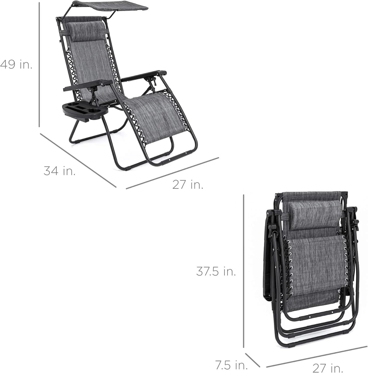 Best Choice Products Folding Zero Gravity Outdoor Recliner Patio Lounge Chair w/Adjustable Canopy Shade, Headrest, Side Accessory Tray, Textilene Mesh - Peacock Blue