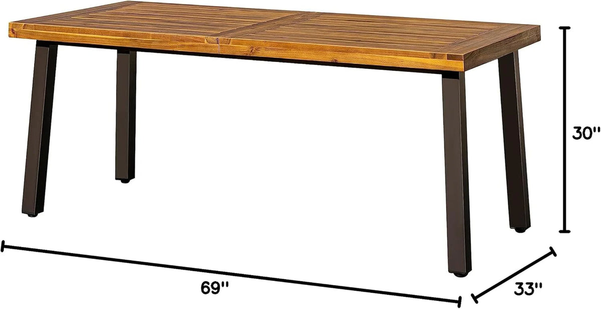 Devoko Home Acacia Wood Dining Table 6-Person Indoor Outdoor Table with Iron Legs, Sandblast Finish, Natural Stained, Rustic Metal, 69 * 33 * 30 inch (Natural)
