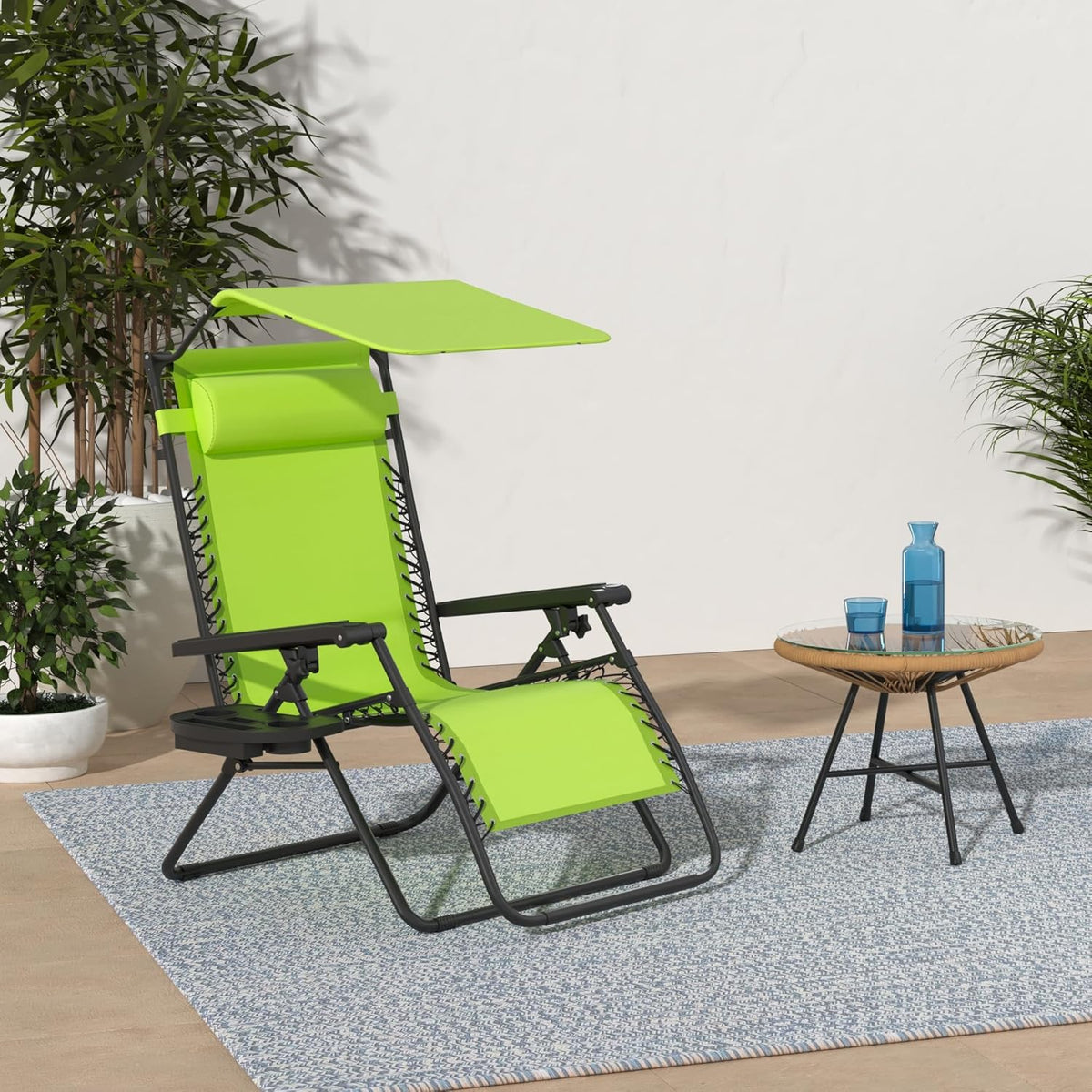 Best Choice Products Folding Zero Gravity Outdoor Recliner Patio Lounge Chair w/Adjustable Canopy Shade, Headrest, Side Accessory Tray, Textilene Mesh - Peacock Blue