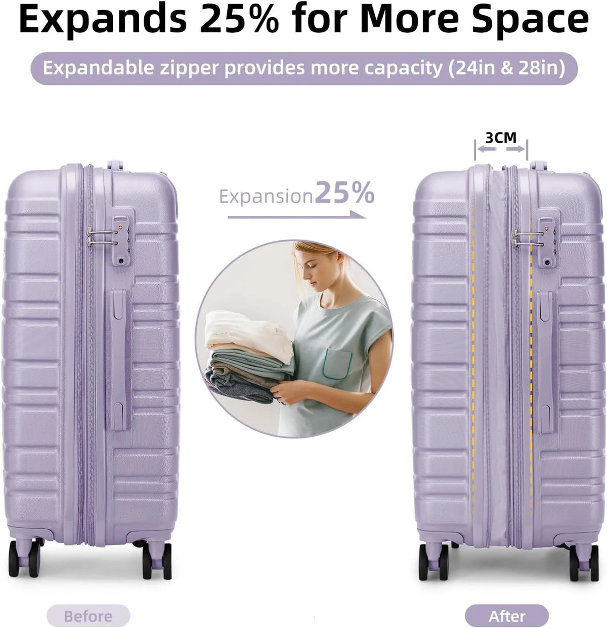6-piece luggage set, expandable hardshell suitcase set with spinner wheels, lightweight rolling luggage set
