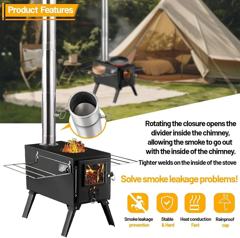 Hot Tent Stove Wood Stove, Small Wood Stove for Outdoor Heating and Cooking, Ice Fishing, Hunting