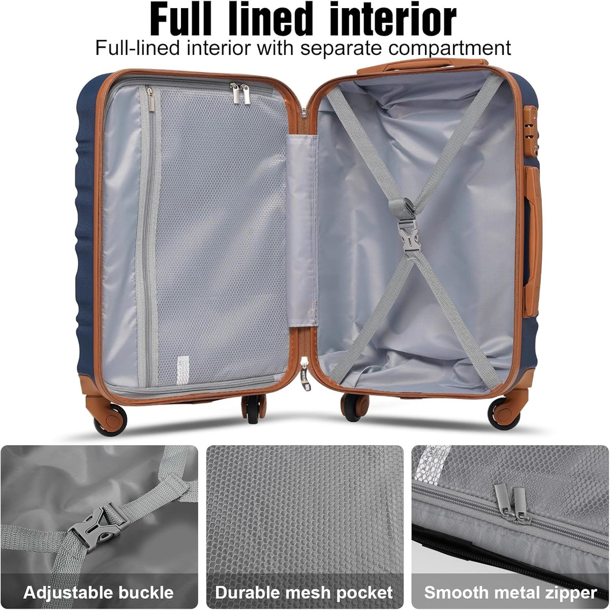 LONG VACATION 6 Piece Luggage Set Carry on Suitcase with ABS+PC hardshell Spinner Wheels